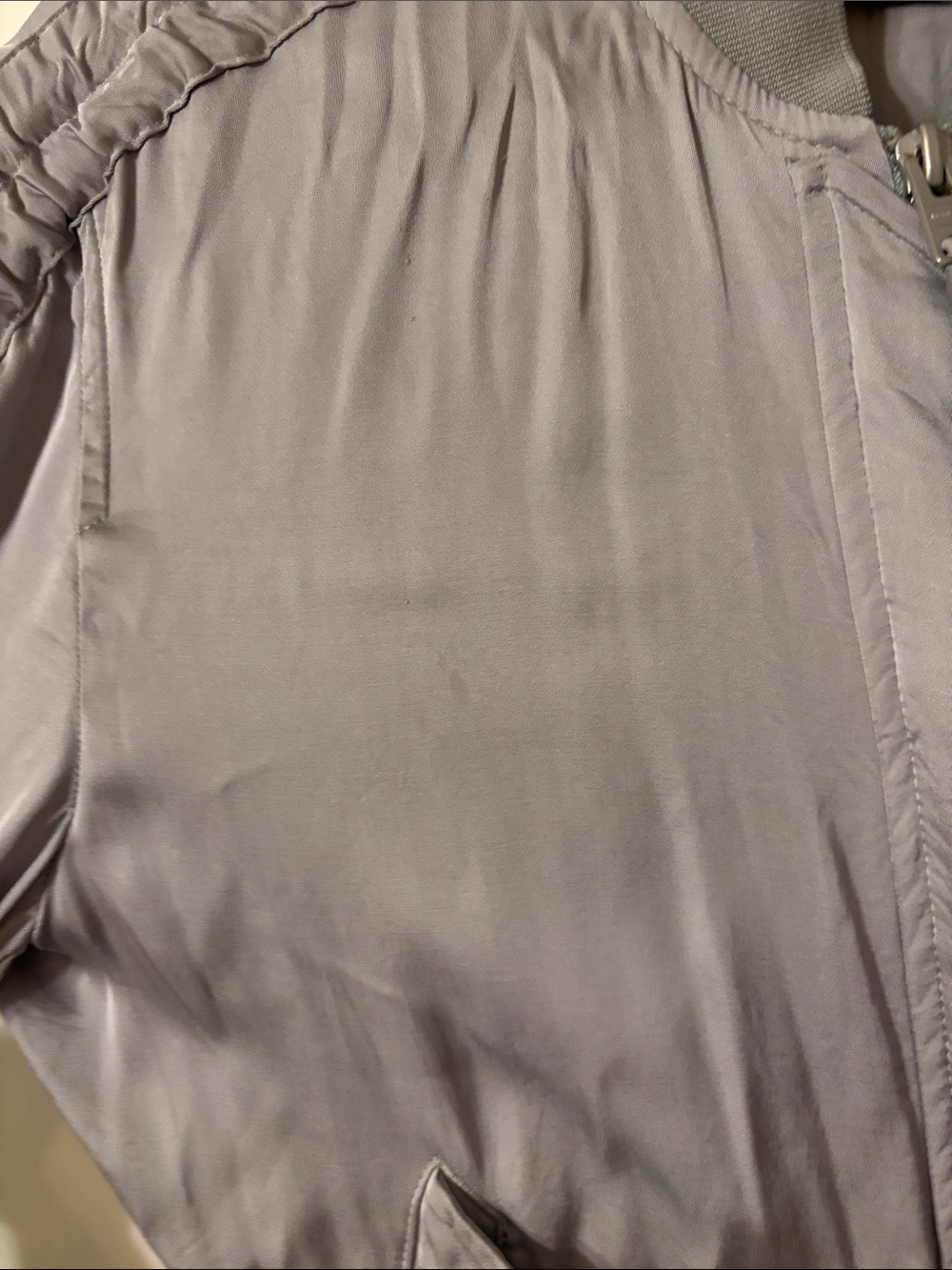 AllSaints Light Gray Satin Bomber Jacket - Picture 3 of 4